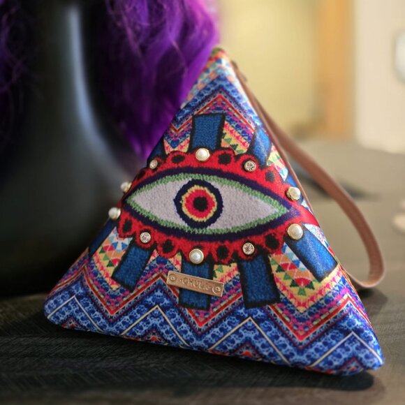 👁️Chula Pyramid Crossbody Bag - Evil Eye Embroidery - Bold & Unique! - Picture 2 of 8